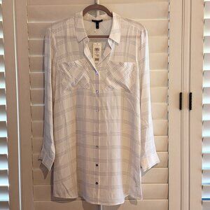 Eileen Fisher Plaid Printed Silk Georgette Crepe Dress